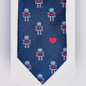 Penguin by Munsingwear Navy Slim Tie with Robot with Heart Design
